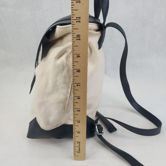 Deux Lux Demi Backpack Beige Canvas Bag Black Vegan Leather Straps Lined - Picture 14 of 16